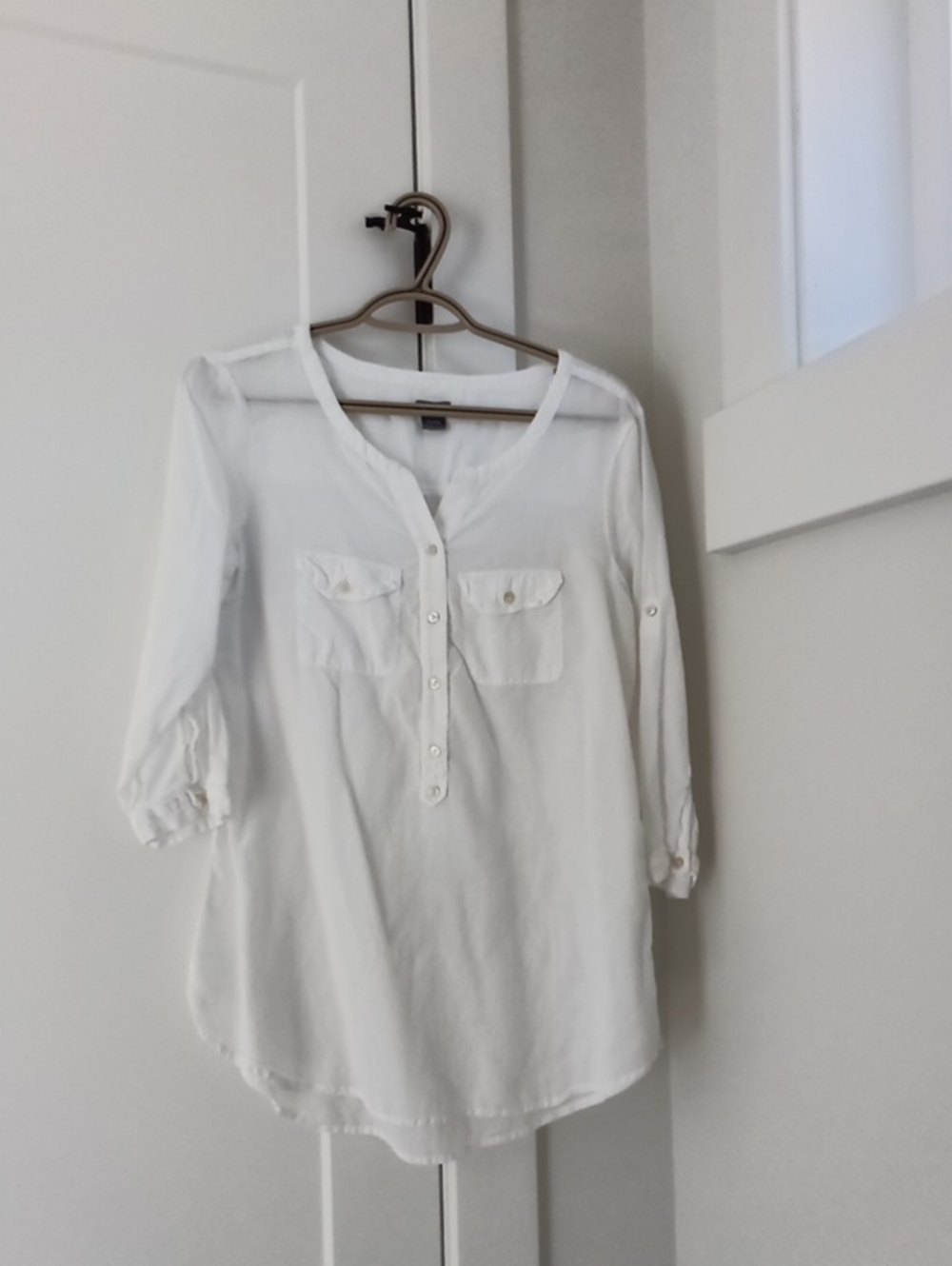 Aerie White Henley Button-Front Tunic Top Size M-Cotton/Rayon